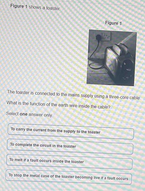 Solved: Figure 1 shows a toaster. Figure 1 The toaster is connected to ...