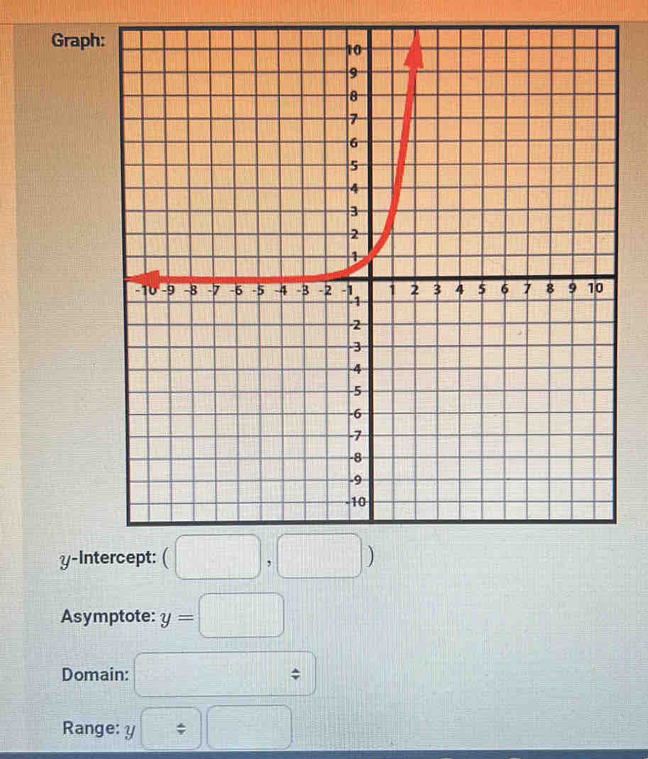 Grap
y-In
Asymptote: y=□
Domain: □
Range: y □ □