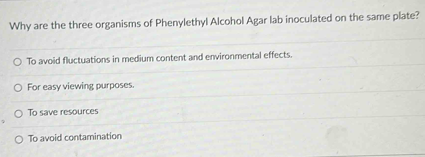 Solved: Why are the three organisms of Phenylethyl Alcohol Agar lab ...