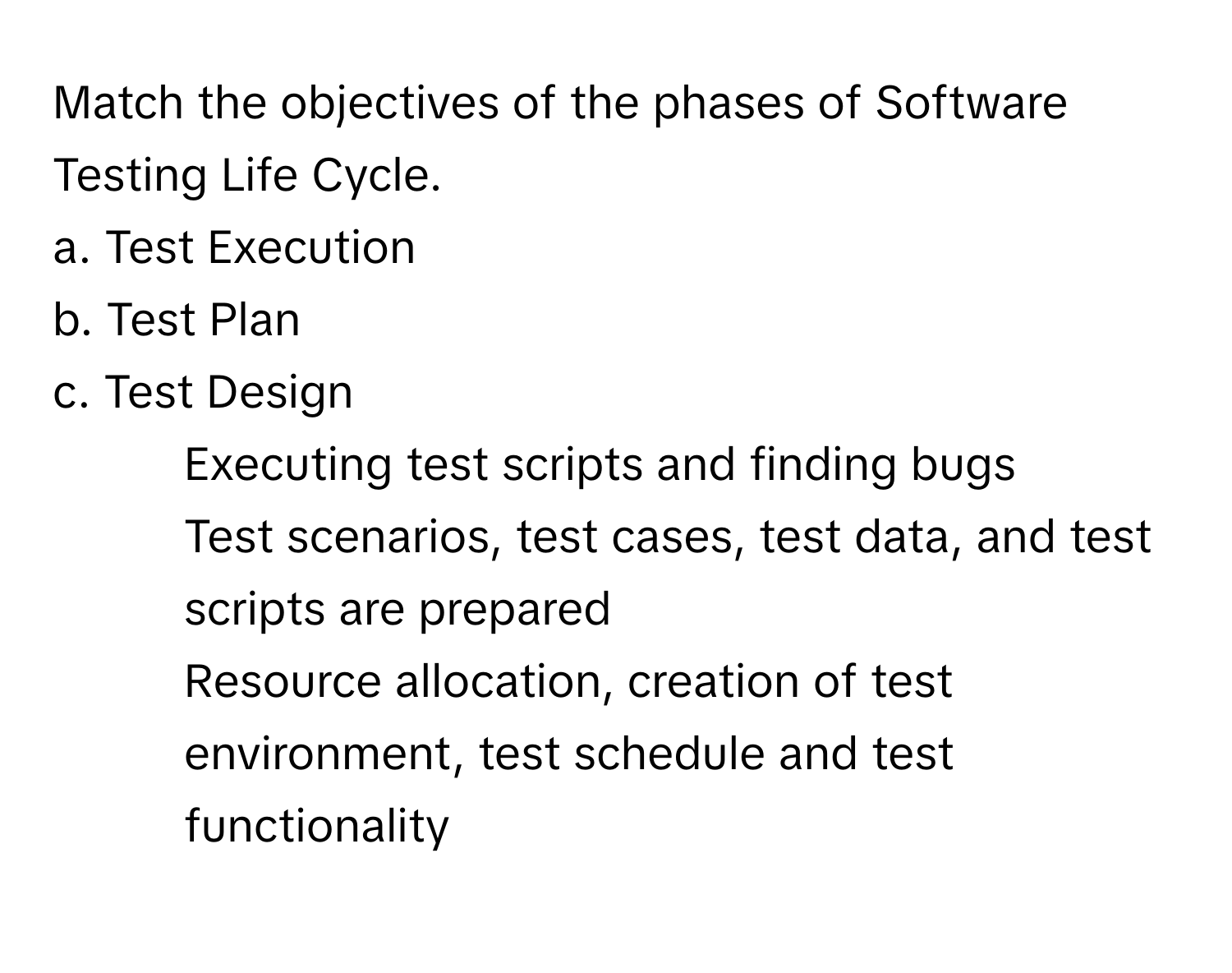 Solved: Match the objectives of the phases of Software Testing Life ...