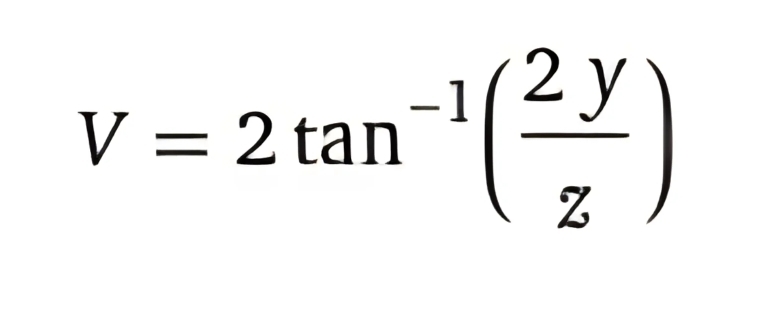 V=2tan^(-1)( 2y/z )