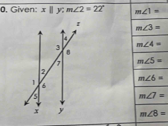 Given: x||y;m∠ 2=22°