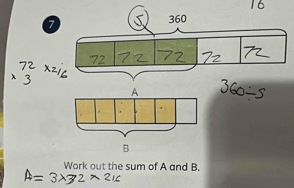 7
360
A
Work out the sum of A and B.