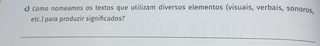 Como nomeamos os textos que utilizam diversos elementos (visuais, verbais, sonoros. 
etc.) para produzir significados? 
_