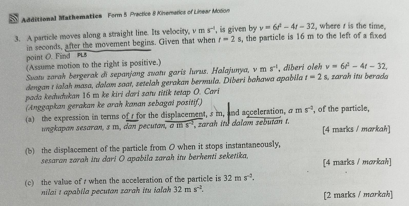 Selesai:a Additional Mathematics Form 5 Practice 8 Kinematics of Linear ...