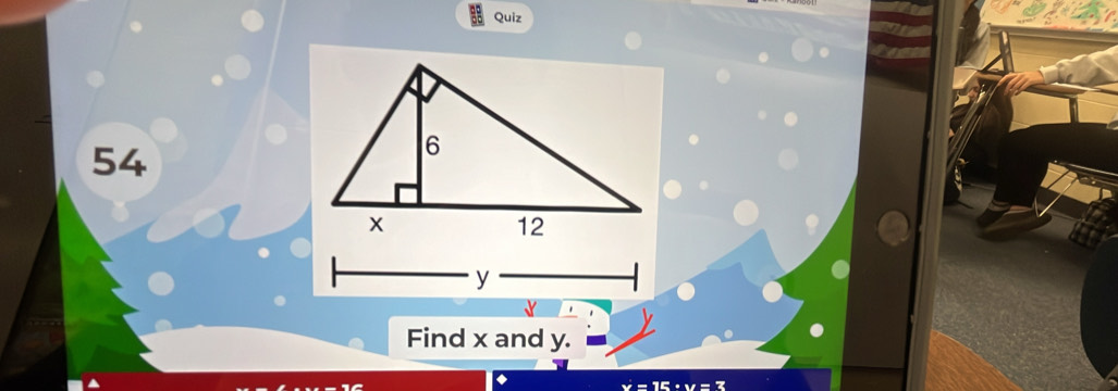 Find x and y.
v=15· v=7