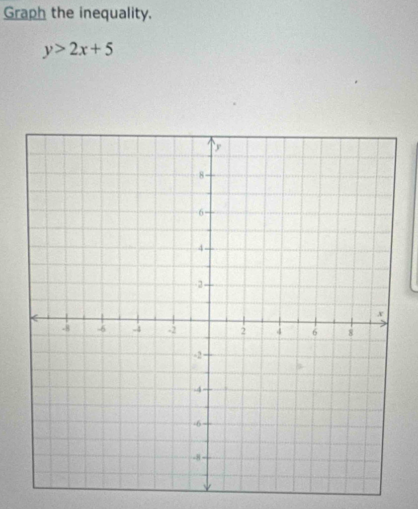 Graph the inequality,
y>2x+5