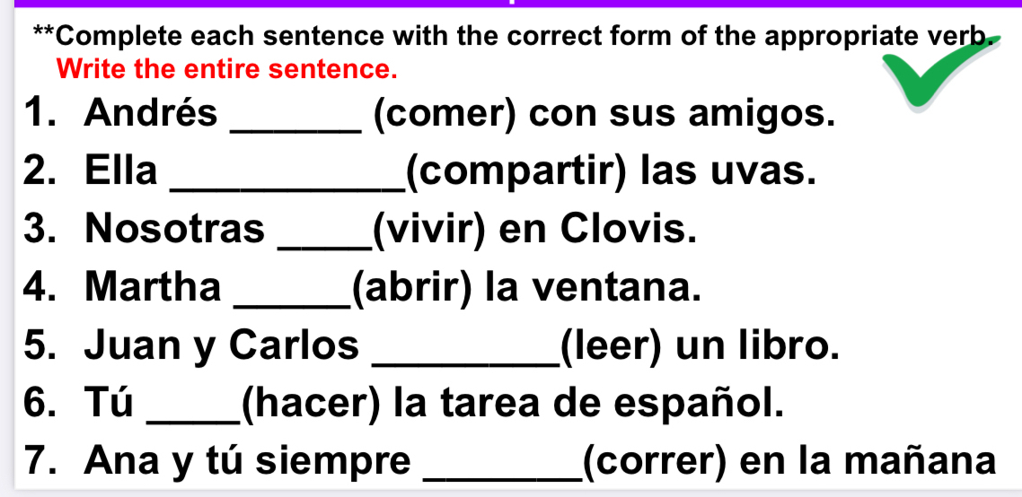 Solved: Complete each sentence with the correct form of the appropriate ...