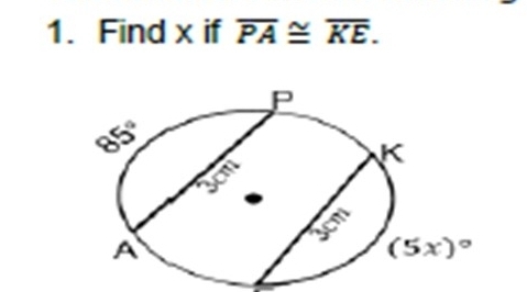 Find x if overline PA≌ overline KE.