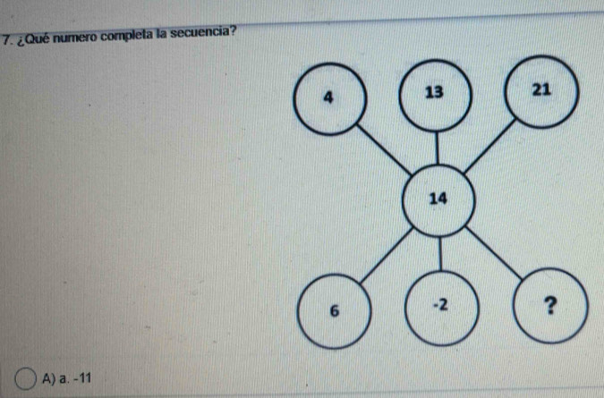 ¿Qué numero completa la secuencia?
A) a. -11