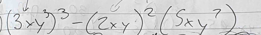 (3xy^3)^3-(2xy)^2(5xy^7)