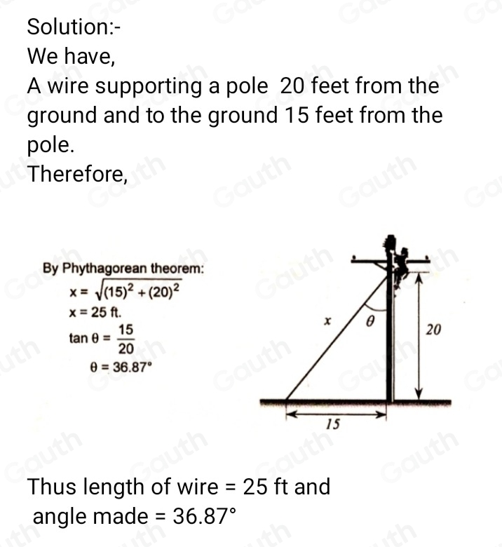 Solved: Find A and E 4. A wire supporting a pole is fastened to it 20 ...