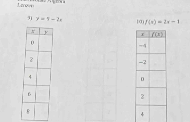 cme Algebra
Lenzen
9) y=9-2x
10) f(x)=2x-1