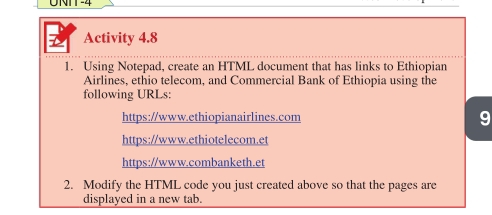 Solved: UNIT-4 Activity 4.8 1. Using Notepad, create an HTML document ...