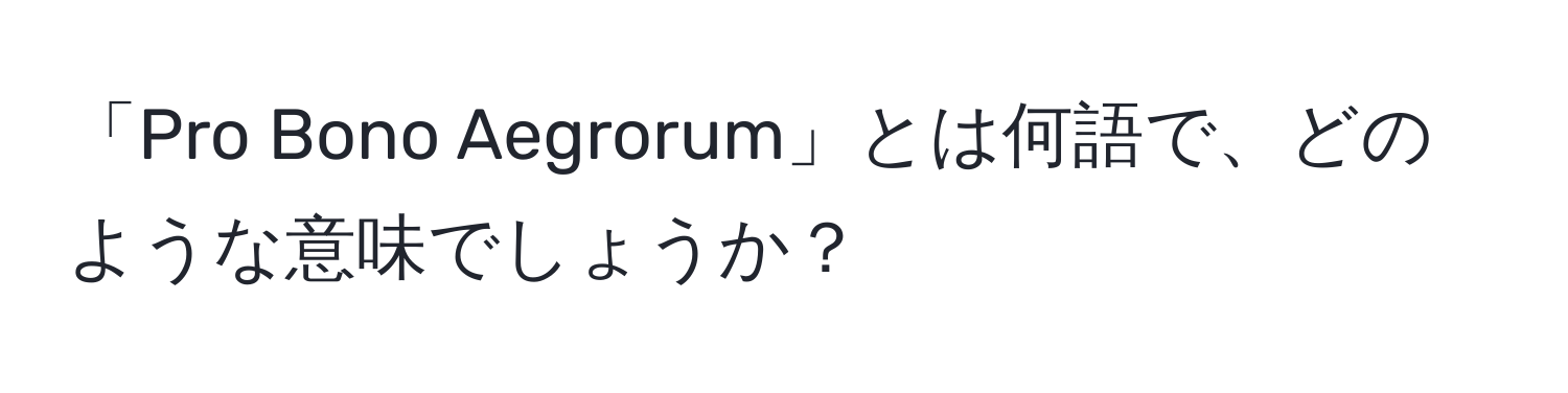 「Pro Bono Aegrorum」とは何語で、どのような意味でしょうか？