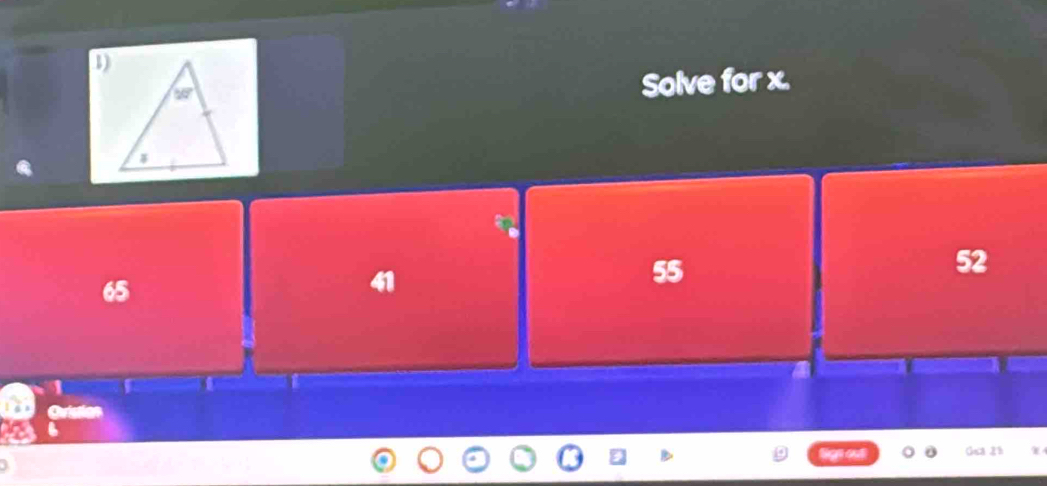 Solve for x.
65
41
55
1
nout Gsa 2%