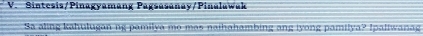 Sintesis/Pinagyamang Pagsasanay/Pinalawak 
Sa aling kahulugan ng pamilya mo mas naihahambing ang lyong pamilya? Ipaliwanag