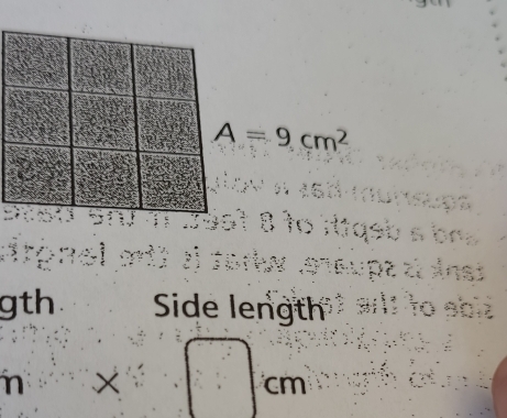 A=9cm^2
gth Side length 
n × □ cm