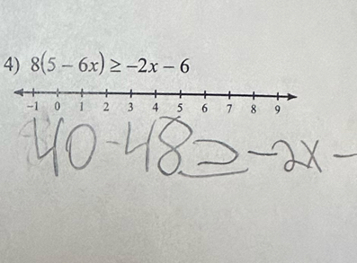 8(5-6x)≥ -2x-6