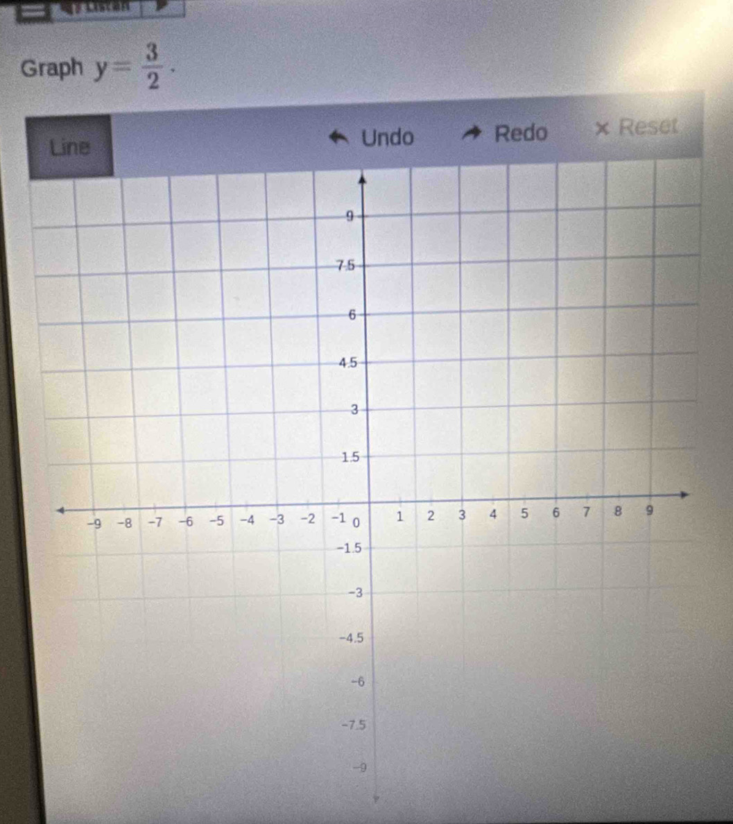 Graph y= 3/2 . 
Redo × Reset 
Undo