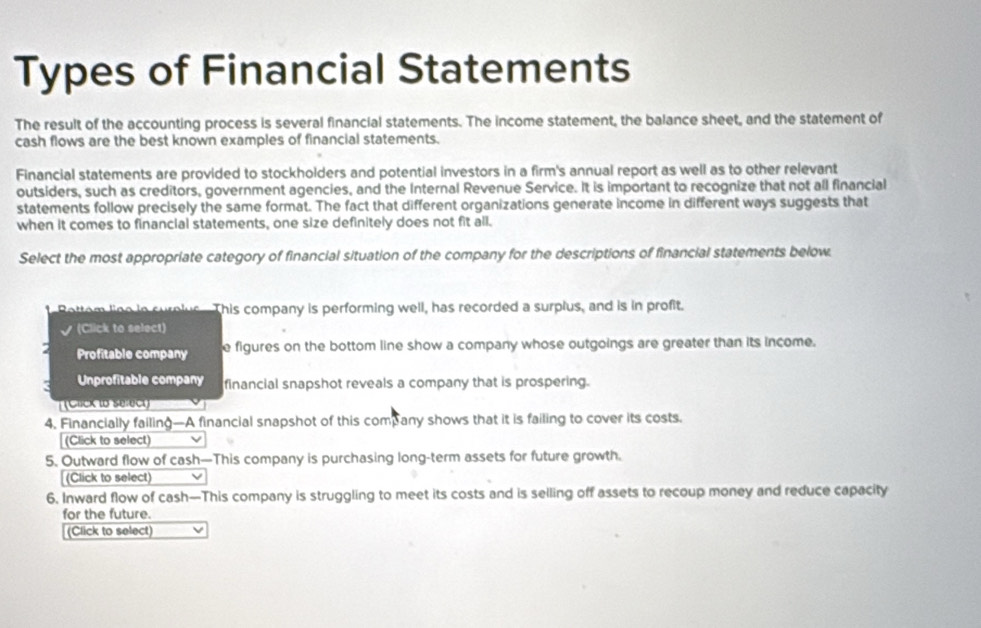 Solved: Types of Financial Statements The result of the accounting ...