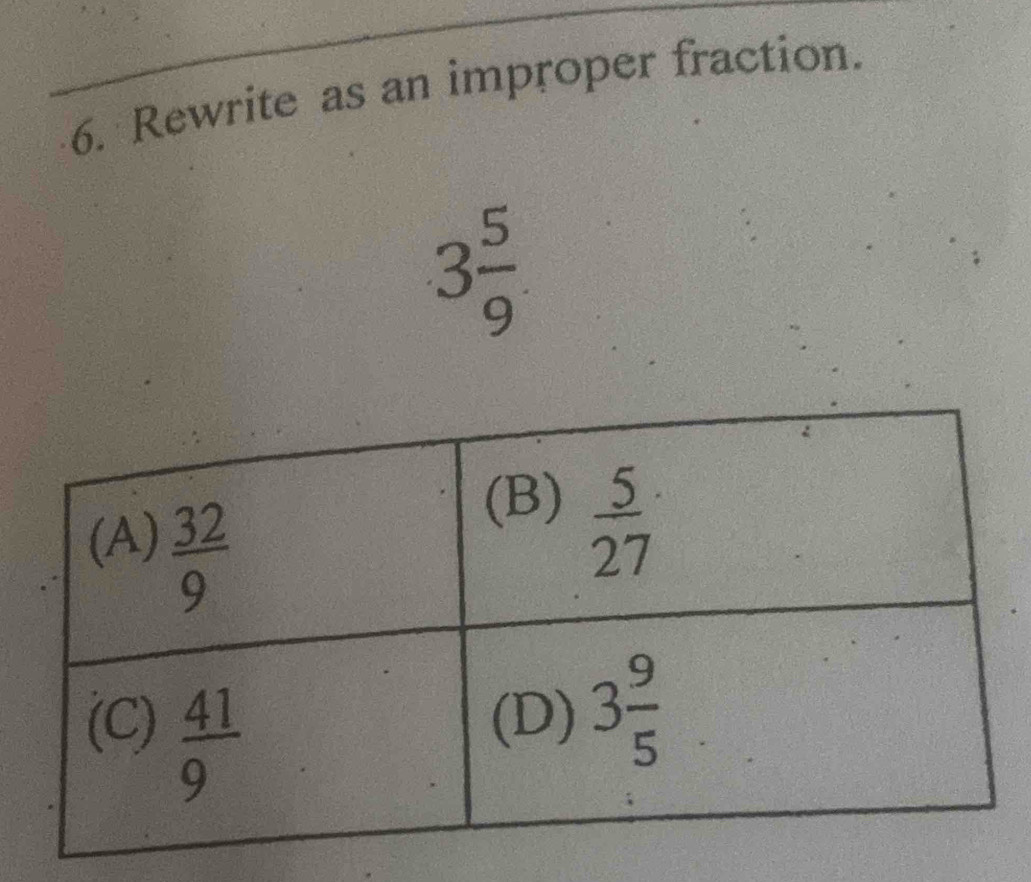 Rewrite as an improper fraction.
3 5/9 