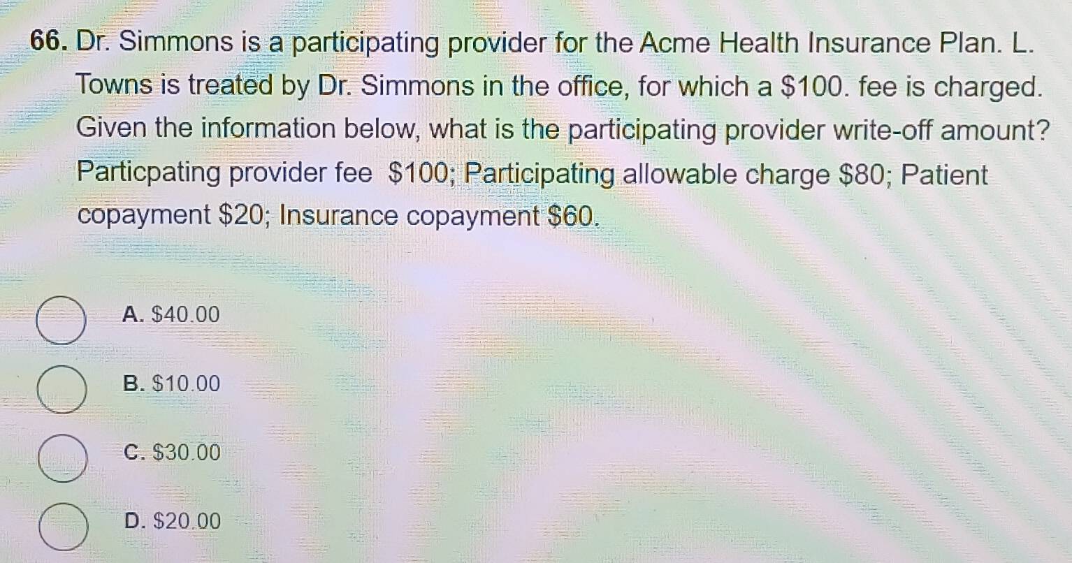 Solved: Dr. Simmons is a participating provider for the Acme Health ...