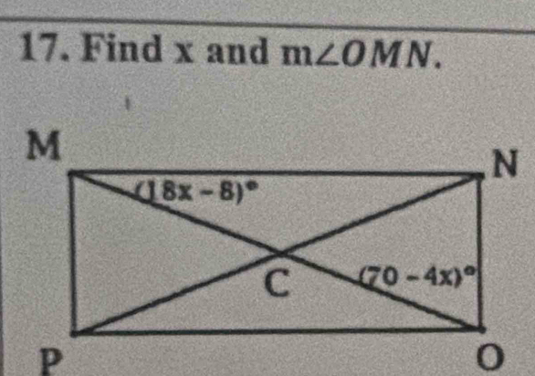 Find x and m∠ OMN.