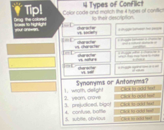 Solved: Types of Conflict Tip! Color code and match the 4 types of ...