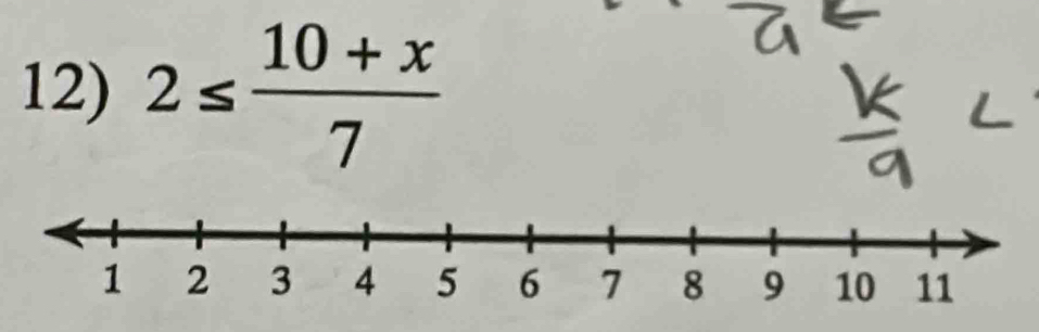 2≤  (10+x)/7 