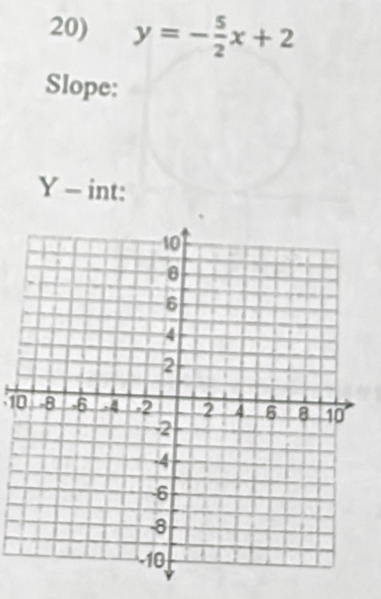 y=- 5/2 x+2
Slope:
Y - int:
10