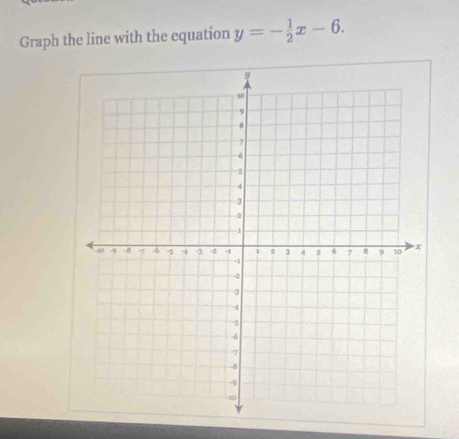 Graph the line with the equation y=- 1/2 x-6.