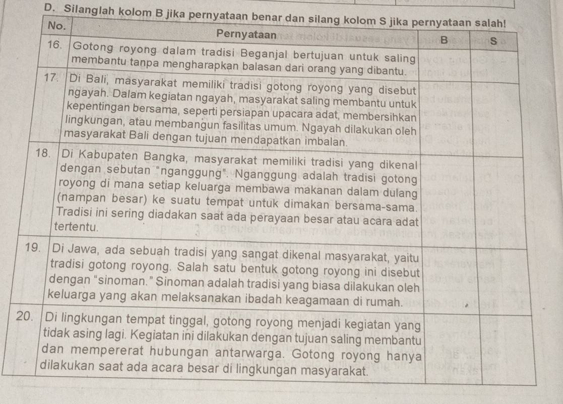 Silanglah kolom B jika pernyataan benar dan silang k
2