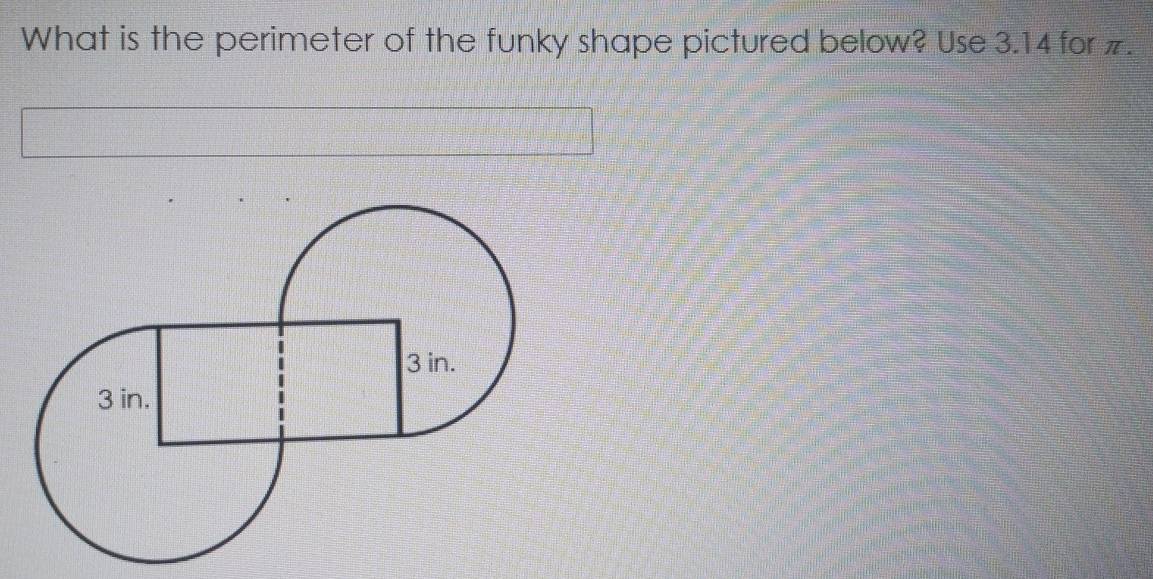 What is the perimeter of the funky shape pictured below? Use 3.14 for π.