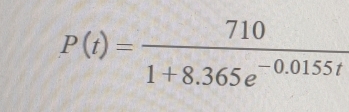 P(t)= 710/1+8.365e^(-0.0155t) 