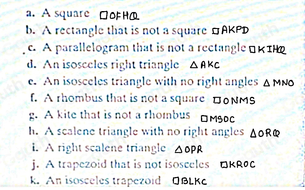 Solved: Find one example of each of the specified shapes in the ...
