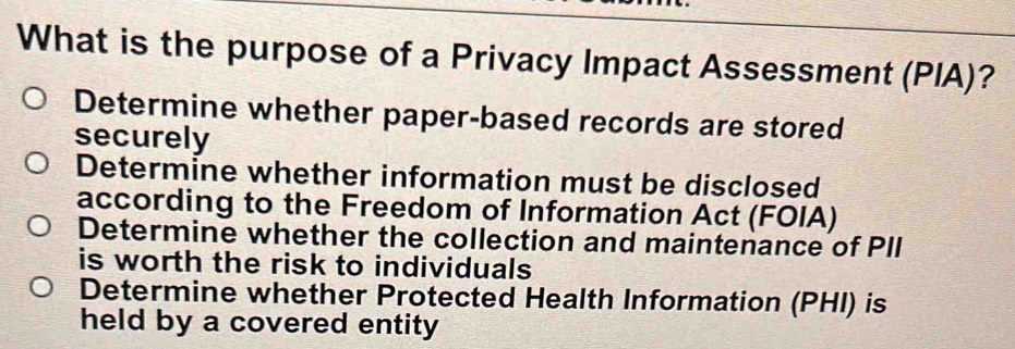 Solved: What is the purpose of a Privacy Impact Assessment (PIA ...
