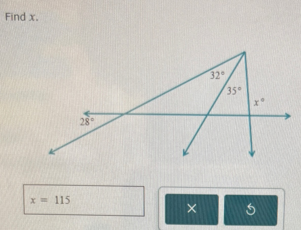 Find x.
x=115
×