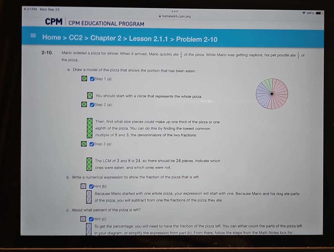 Solved: 8 27 PM Mon Sep 23 786% @ homework.spm.org CPM CPM EDUCATIONAL ...