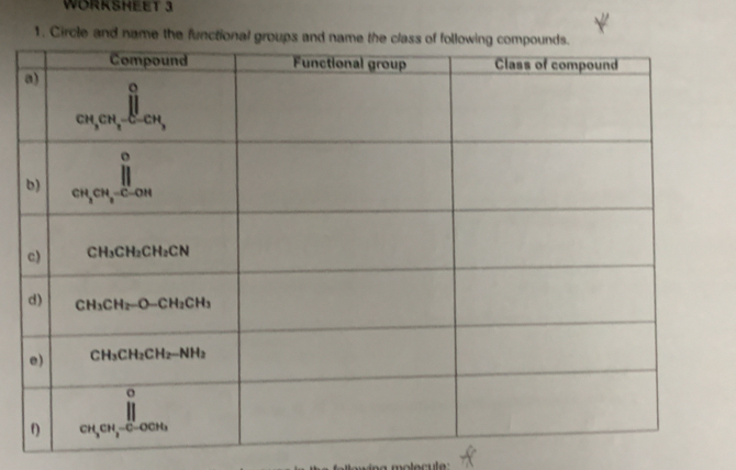 WORKSHEET 3
1. Circle and name the functional gro