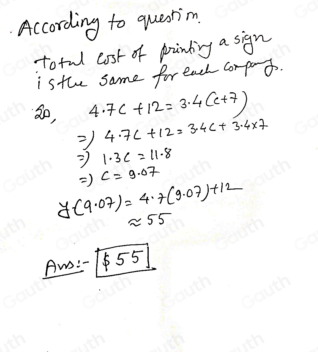 Solved: To print yard signs at Sign Guys, the fee can be represented as ...