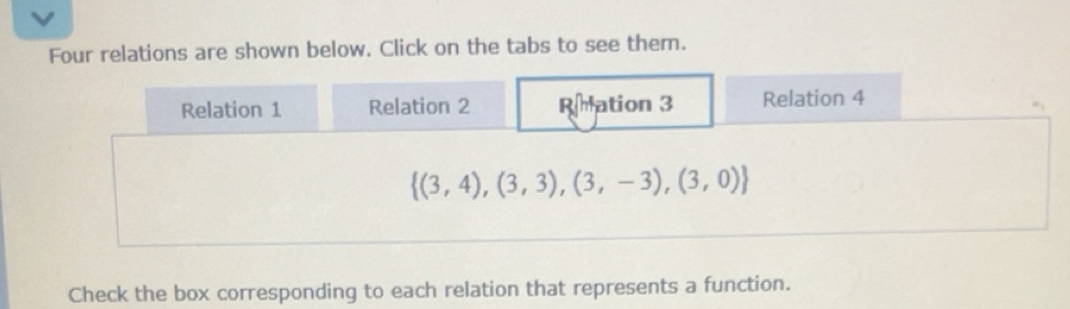 Solved: Four relations are shown below. Click on the tabs to see them ...