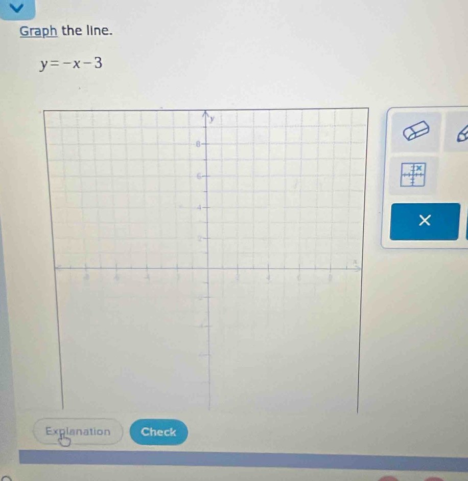 Graph the line.
y=-x-3
× 
Explanation Check