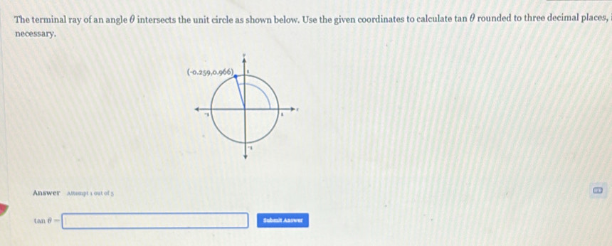 Resuelto:The terminal ray of an angle θ intersects the unit circle as ...