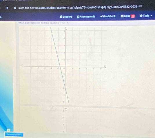 # Lessons ≌ Assessments * Gradebook # Emall ⑪ ● Tools。
Which griaph represents the finear equation y=-5x-47
γ
4
Peritias Queton