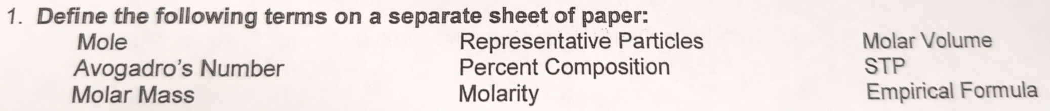 Gelöst:Define the following terms on a separate sheet of paper: Mole ...