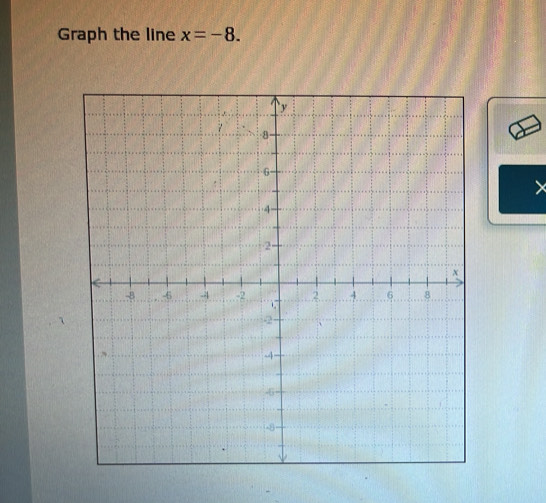 Graph the line x=-8.
X