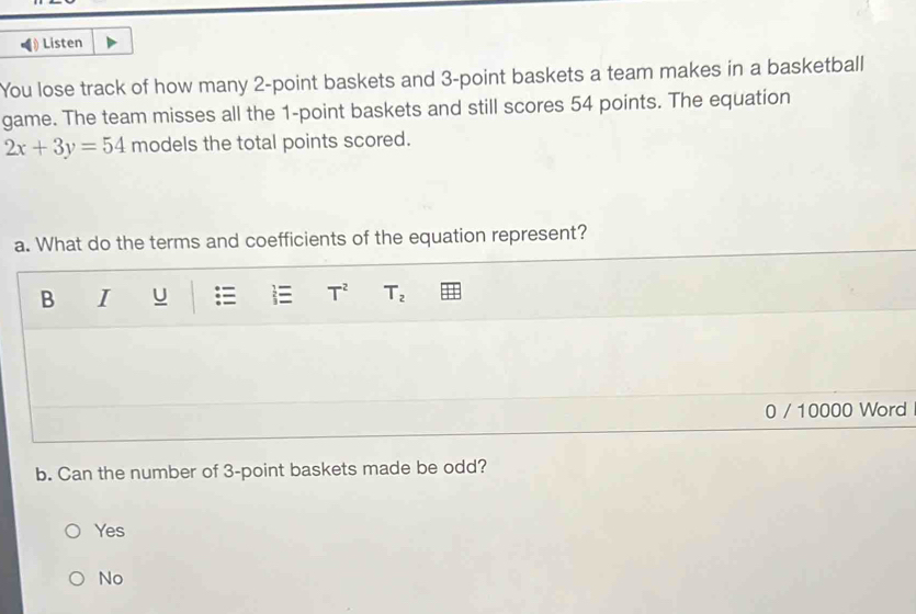 Solved: Listen You lose track of how many 2 -point baskets and 3 -point ...