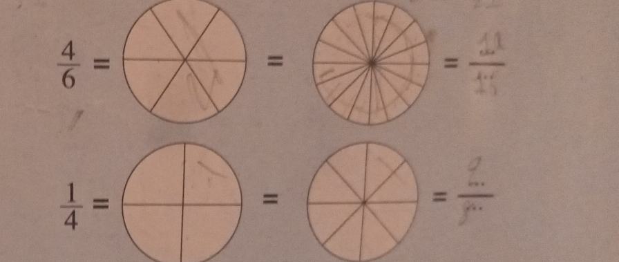  4/6 = □ /□   frac 1U=frac  1/2 = □ /□   =
 1/4 = □ /□  =
=  q/f^n 
^circ 