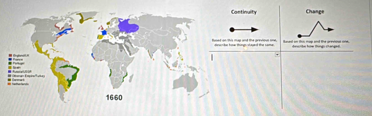 Continuity Change 
his map and the previous one, Based on this map and the previous one, 
how things stayed the same describe how things changed.